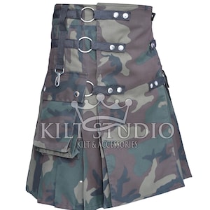 Scottish Handmade Military Camo Utility Kilt - 100% Cotton Utility Kilt - Army Camouflage Kilt - Men&#39;s Tactical Kilt - Made to order Kilt