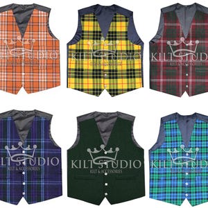 Scottish Kilt Vest 5 Button Formal Kilt WAISTCOAT - Highland Kilt Vest - Men&#39;s Traditional kilt Vests 50 + Tartan Colors - Made To Order