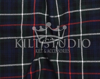 May include: Close-up of a fabric with a tartan pattern. The design features a navy blue, green, red, and white plaid. The text "Kilt Studio" and "Kilt & Accessories" is visible in the center of the image.