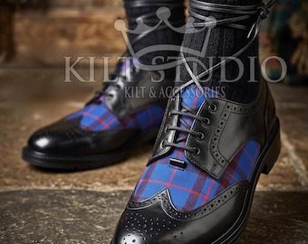 Scarpe da kilt scozzese di alta qualità, in pelle nera e tartan, modello Ghillie Brogues, taglie da uomo americane dalla 7 alla 13.