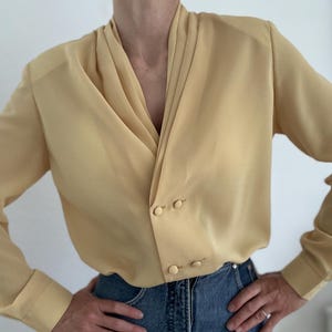 1990s Vintage Mustard Blouse Classic Fall Fashion Blouse Shirt Women Vintage Blouse Small 90s Boho Chic Blouse Women 90s Retro Outfit Office
