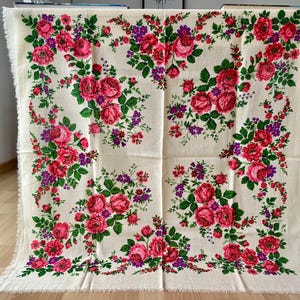 Vintage witte bloemen wollen sjaal Pavlovo Posad bloemensjaal 100% wol Vintage Russische sjaals bloemen wollen sjaal witte bruids omslagdoek
