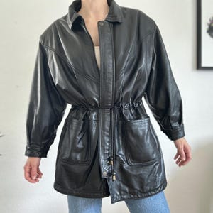 1990s Vintage Black Leather Jacket Waist Cinched Small Shoulder Pads Soft Real Leather Jacket Women 90s Leather Grunge Leather Jacket Small