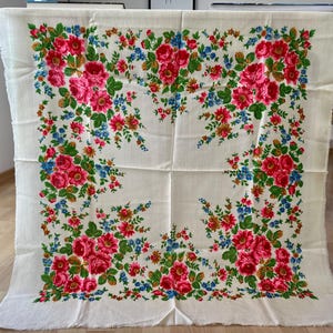Vintage witte bloemen wollen sjaal Pavlovo Posad bloemen sjaal 100% wol vintage Russische sjaal bloemen wollen sjaal Oekraïense sjaal bloemen