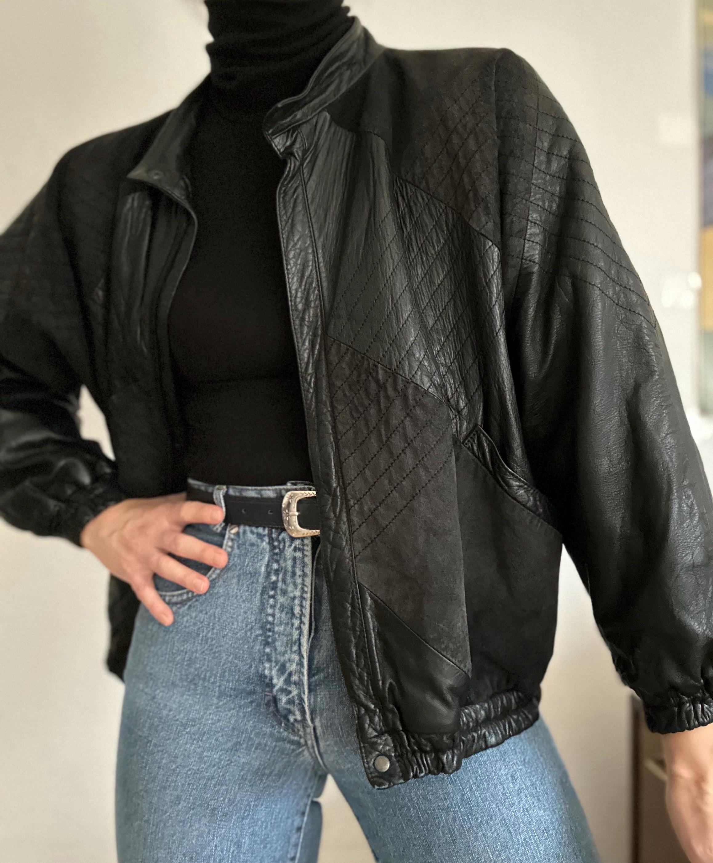 1980s Leather Bomber Jacket Women Small Made in Italy Genuine 