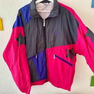 Vintage Windbreaker Jacket Puma Large 90s Retro Sport Jacket Lightweight Windbreaker Puma Women 90s Clothing Vintage Shelljacket women Large