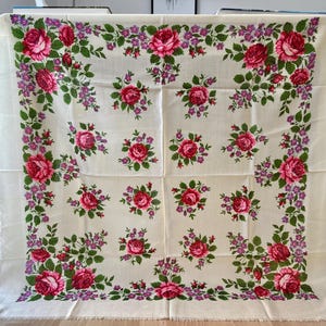 Vintage witte bloemen wollen sjaal Pavlovo Posad bloemensjaal 100% wol vintage Russische sjaals bloemen wollen sjaal Oekraïense sjaal bloemen
