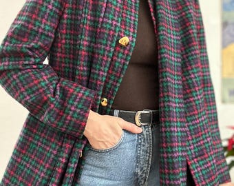 Vintage Wool Plaid Blazer with Scarf Collar Women Small Medium Retro Wool Jacket Statement Blazer Classic Chic Fall Outfits Women