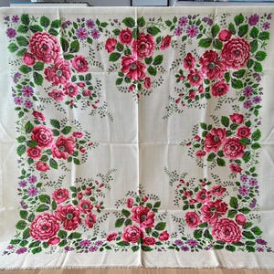 Vintage Russische sjaal wol 95 cm bloemen sjaal witte wol Pavlovo Posad sjaal Russische sjaal 100% wol Chale Russe bloemenprint folk sjaal