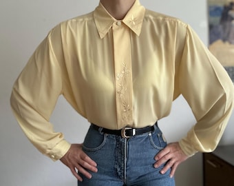 Vintage Embroidered Blouse with Puff Sleeves Blouse Puffs L-XL Made in Germany Vintage Blouse 80s Vintage clothing for women Victorian Style