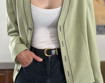 Vintage Sage Green Blazer Jacket Large Minimalist 90s Tailored Blazer Shoulder Pads Jacket Quiet Luxury Office Blazer Old Money Style Coat