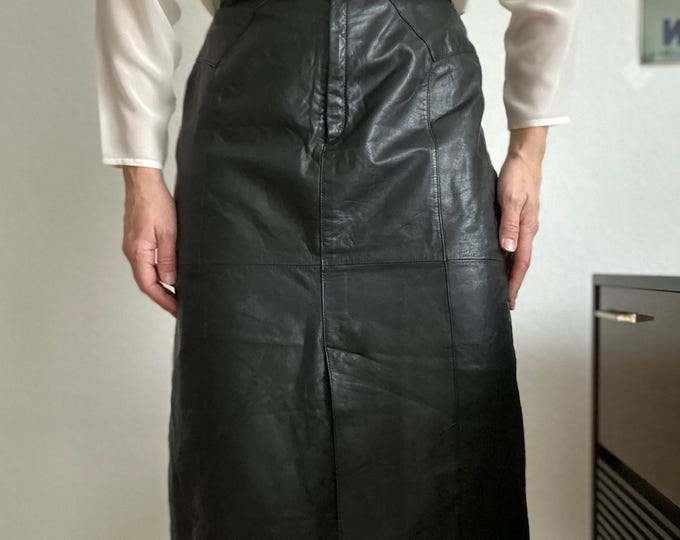 90s Black Leather Skirt Medium Genuine Leather Vintage Skirt Retro Grunge Festival Fashion 90s Vintage Outfit Women