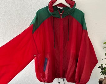 Vintage 90s Windbreaker Jacket XXL Red Nylon Windbreaker Men