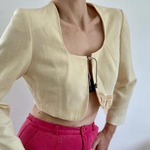 Vintage Cropped Bolero Long Sleeve Small Summer Jacket Crop Top Long Sleeve Yellow Made in Spain Crop Top Women Blazer Small 90s Clothing