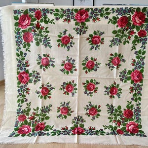 Vintage Russische sjaal 95 cm Pavlovo Posad bloemensjaal witte bloemen wollen sjaal 100% wollen bloemen wollen sjaal Oekraïense sjaal bloemenprint