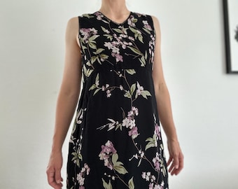 Vintage Y2K zwarte bloemenjurk mouwloos chiffon midi maat S-M romantische lente zomer outfit retro jaren 90 jurk vroege jaren 2000 vintage kleding