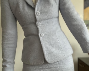 Vintage Moschino Wool Skirt Suit Women XS Moschino Cheap und Chic Wool Suit Sky Blue Jacket Skirt Set Italian Designer Outfit Made in Italy