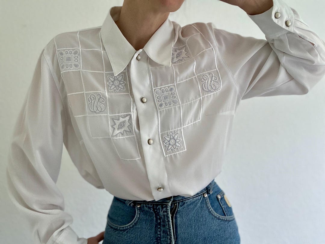 Chemise western Wrangler années 80 perle pression chambray
