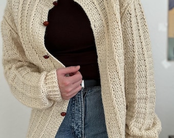 Vintage handgebreid wollen vest crème gezwollen mouwen Cottagecore Knitwear XS handgemaakte wollen jas dames gezellig wollen handgemaakt vest