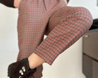 Vintage Wolle karierte Hose Frauen Medium Made in Germany 90er Jahre High Waist Karierte Hose Schurwolle Hose kariert Retro Frauen Hosen