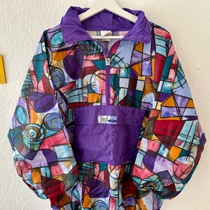 90s Schell Anorak by Izoard Oversized Vintage  Crazy Pattern Anorak 90s Anorak Windbreaker 90s Retro Colorful Anorak Retro Festival Jacket