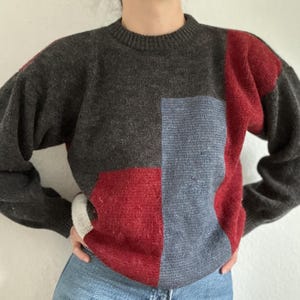 Grunge 90s Color Block Knit Unisex Sweater Small Retro Pullover Y2K Oversized Jumper Soft Girl Aesthetic Dark Grunge 90&#39;s Sweater