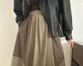 Falda midi circular vintage marrón oliva estilo años 50, falda midi circular, falda pequeña retro femenina con vuelo, ropa vintage para mujer de los años 50