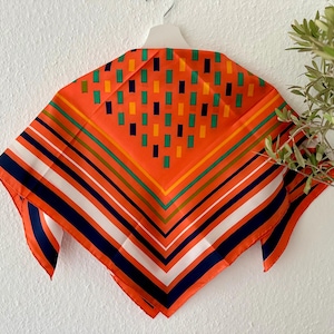 Vintage 80s Silk Scarf: Orange Abstract Print, Never Worn