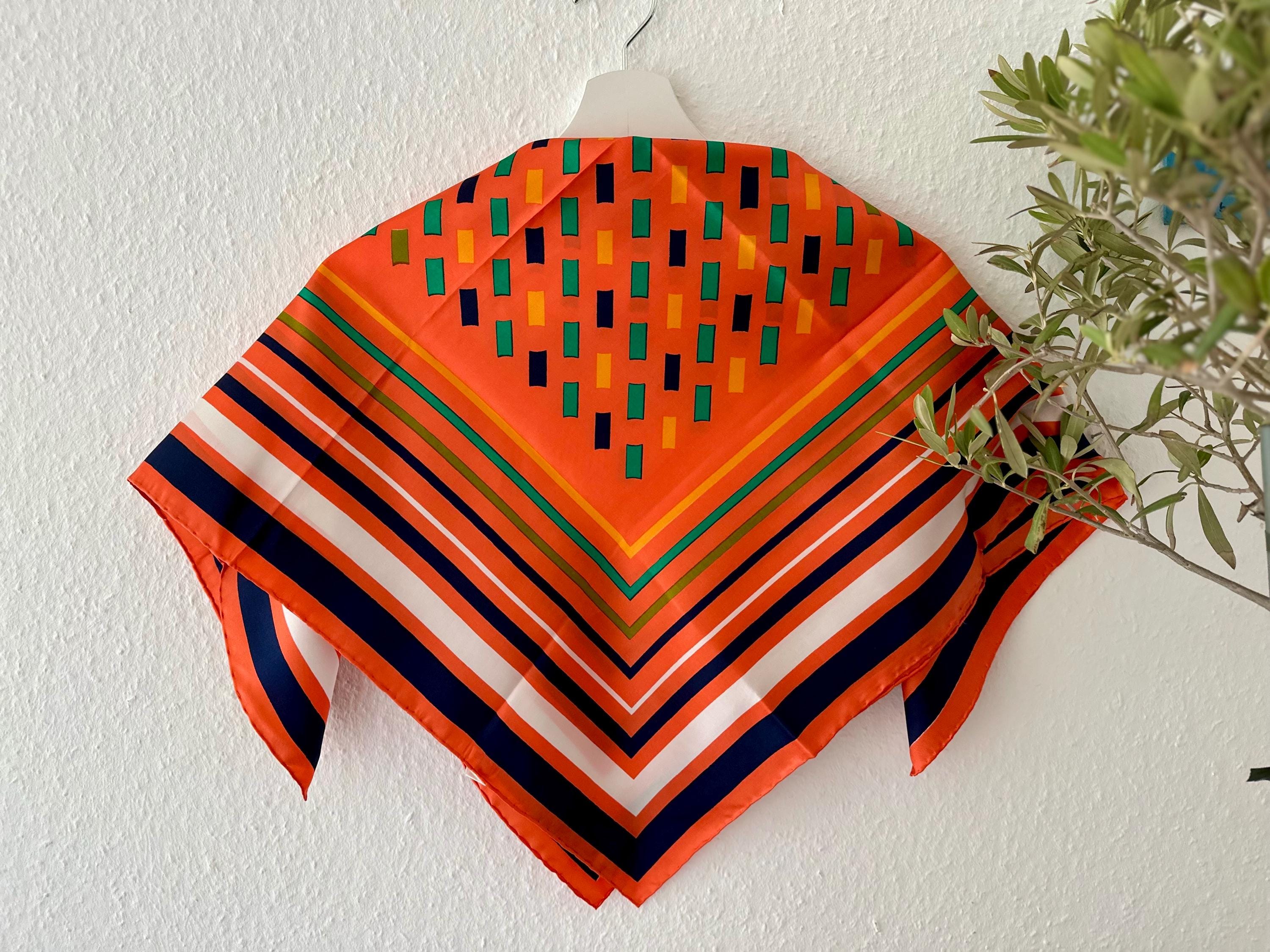 1980s Vintage Pure Silk Scarf Seta Seide Soie Orange Abstract
