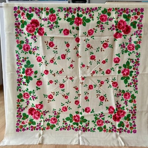 Jaren 80 vintage bloemensjaal 95 cm Pavlovo Posad bloemensjaal 100% wol vintage Russische sjaals bloemen wollen sjaal witte bruidssjaal omslag