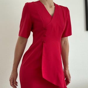 Vintage Red Dress Small 80s Power Dress Bold Shoulder Cocktail Dress Asymmetrical Cocktail Dress Vintage Business Chic Vintage Clothes Women