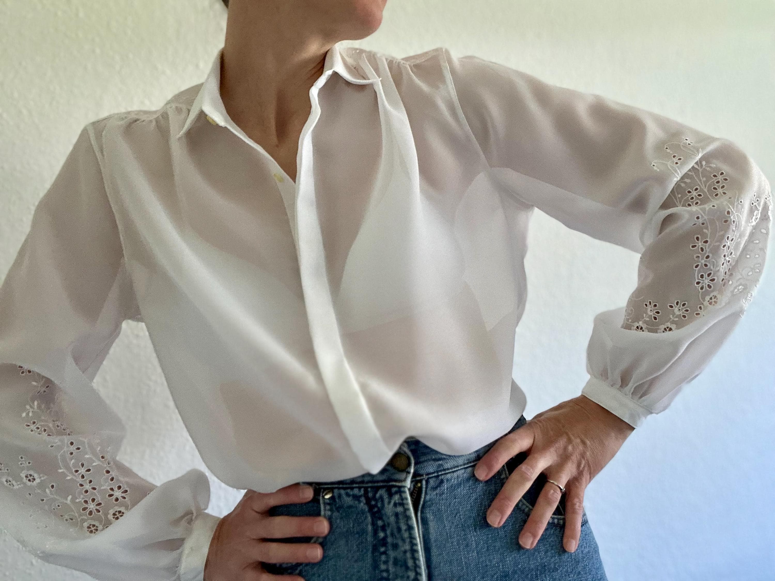 white blouse sheer sleeves
