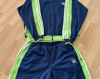 Vintage Adidas Tracksuit Men L-XL 90s Retro Sportswear Set Blue Green Adidas Suit Three Stripes Y2K Streetwear Outfit Men’s Tracksuit