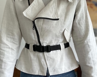Giacca vintage francese in lino da donna, taglia S anni '90, Victor de Avant Garde, blazer corto, giacca minimalista in lino, Made in France