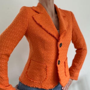Vintage Tweed Jacket by Laurel Orange Boucle Blazer Retro Preppy Look 2000s Clothing Women Boucle Jacket Women Small Retro Chic