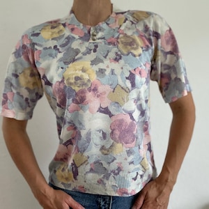Vintage Floral Knit Top: 80s Pastel Sweater, Made in Germany