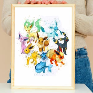 イーブイの印刷可能なポケモンの壁アート、イーブイのイーブイ進化のプリント、イーブイのポスター、ポケモンのイーブイの寝室、ポケモンの保育園、イーブイの水彩画、ポケモンの子供用HD