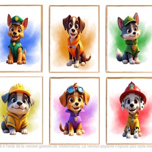 Puppy Wall Art Set Printable puppies Poster Watercolor Cartoon Nursery Decor Digital Download Dog rescuer pups Print Rescue dog Police heroe