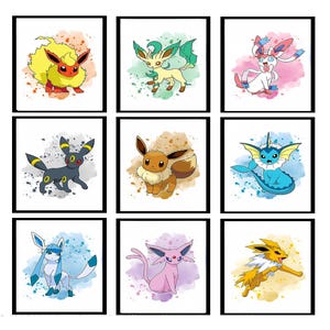 Eevee poster Pokemon printable eevee print set Pokemon Wall art Eeveelution watercolor Eevee Bedroom Pokemon Nursery decoration Eevee gift