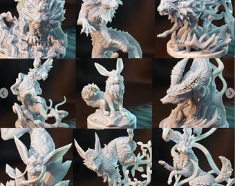 Kaijumon – Eeveelutions + Eevee Companion | 3D Resin Printed Figures (Unpainted)