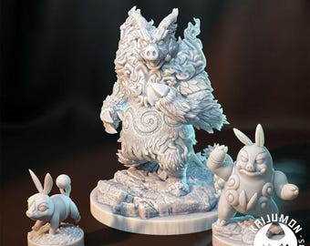Kaijumon Tepig, Pignite, Emboar & Mega Emboar – Resin Miniatures | Fire Boar Kaiju | Pokémon Inspired | TTRPG | Wargaming | DandD