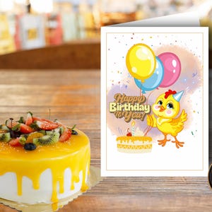 Cartão de aniversário para imprimir para crianças | Cartão de feliz aniversário com uma linda garota | Cartão A5 dobrável | Download instantâneo | Cartão de aniversário faça você mesmo