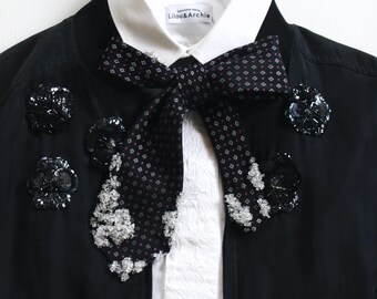 Hand Embroidered Vintage Tie - One of a Kind Statement Necktie with Frost Inspired Design