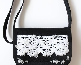 Embroidered Mini Shoulder Bag – One of a Kind Military Inspired Statement Bag | Lace Romance