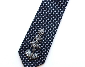 Hand Embroidered Vintage Tie - One of a Kind Statement Necktie with Wild Plant Motif