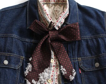 Hand Embroidered Vintage Tie - One of a Kind Statement Necktie with Frost Inspired Design