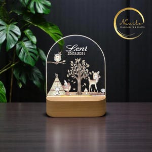 Personalized LED Night Light | Custom Acrylic Photo Light | Wood Base Illuminated Display | Business Gift | Anniversary Keepsake