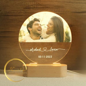 Custom Acrylic Photo Night Light – USB LED Color Printed Couple Lamp, Personalized Gift for Him Her, Romantic Bedroom Decor