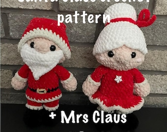 Patrón de ganchillo de Papá Noel y la Señora Claus, patrón digital de amigurumi en PDF para descarga.