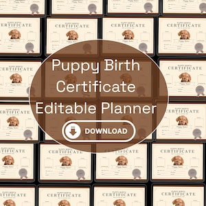 Puppy Geboortecertificaat Planner, Aanpasbaar Puppy Certificaat, Honden Adoptie Certificaat, Puppy Profiel, Honden Geboortecertificaat Printbaar
